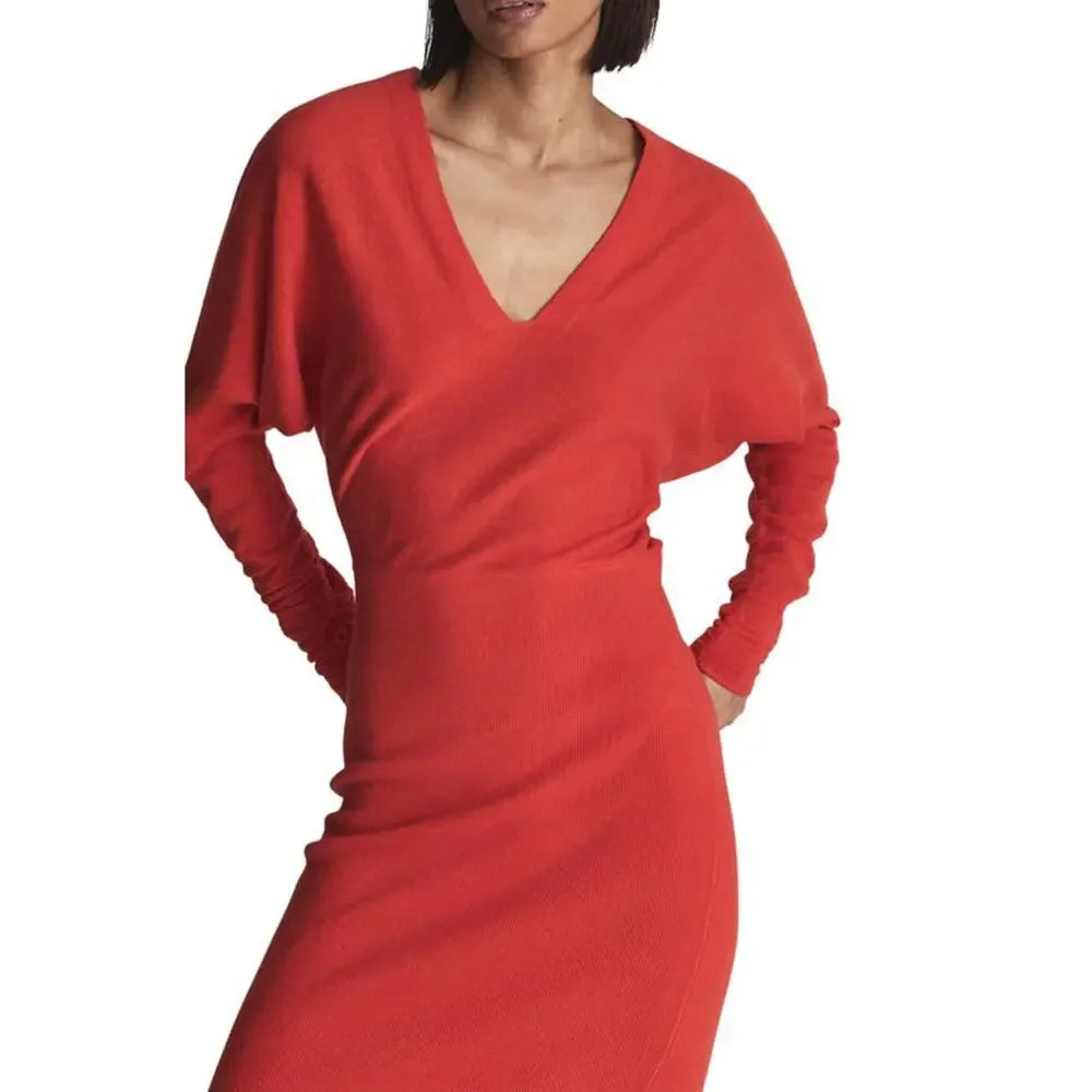 Riess Jenna Sweater Dress Orange Knitted Cashmere Blend Ruched Size M - Picture 3 of 13